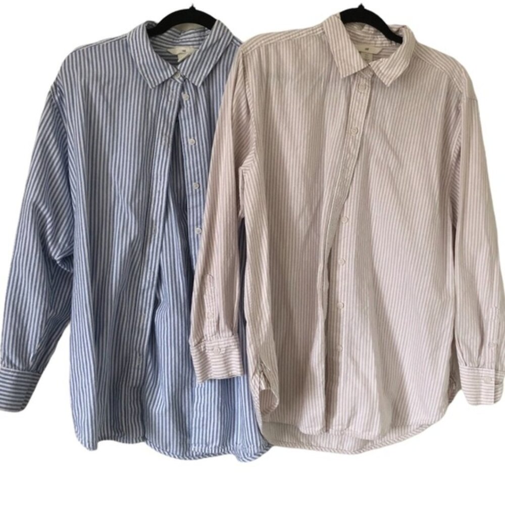 H M Bundle Striped Button-Down Oversized Shirt - image 1